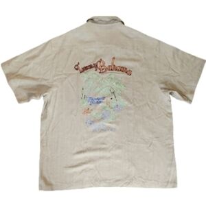 Tommy Bahama Silk Shirt XXL‎ Paradise Island Embroidered Back Tropical Camp